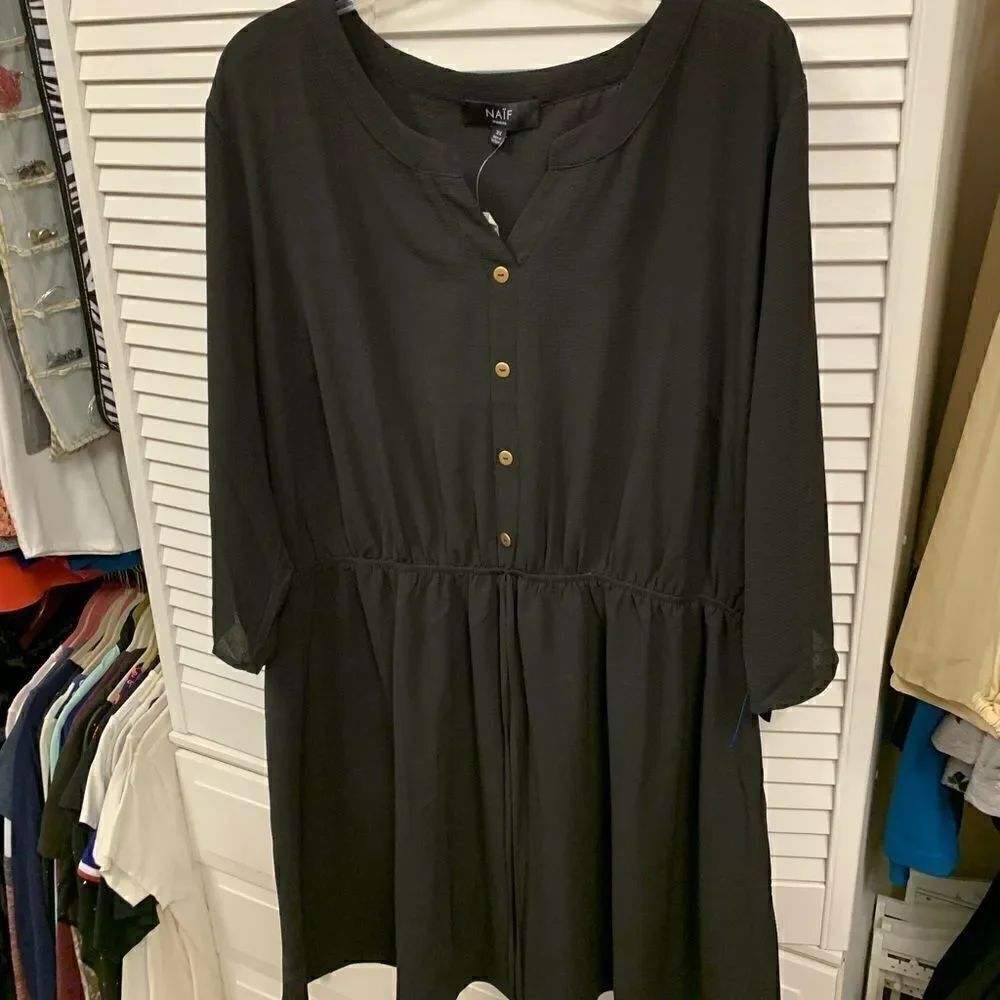 New Naïf black dress gold buttons